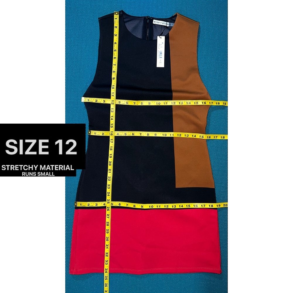 Alice + Olivia Wynell Black Red Brown Multicolored Colorblock Fitted Mini Dress - Picture 13 of 16